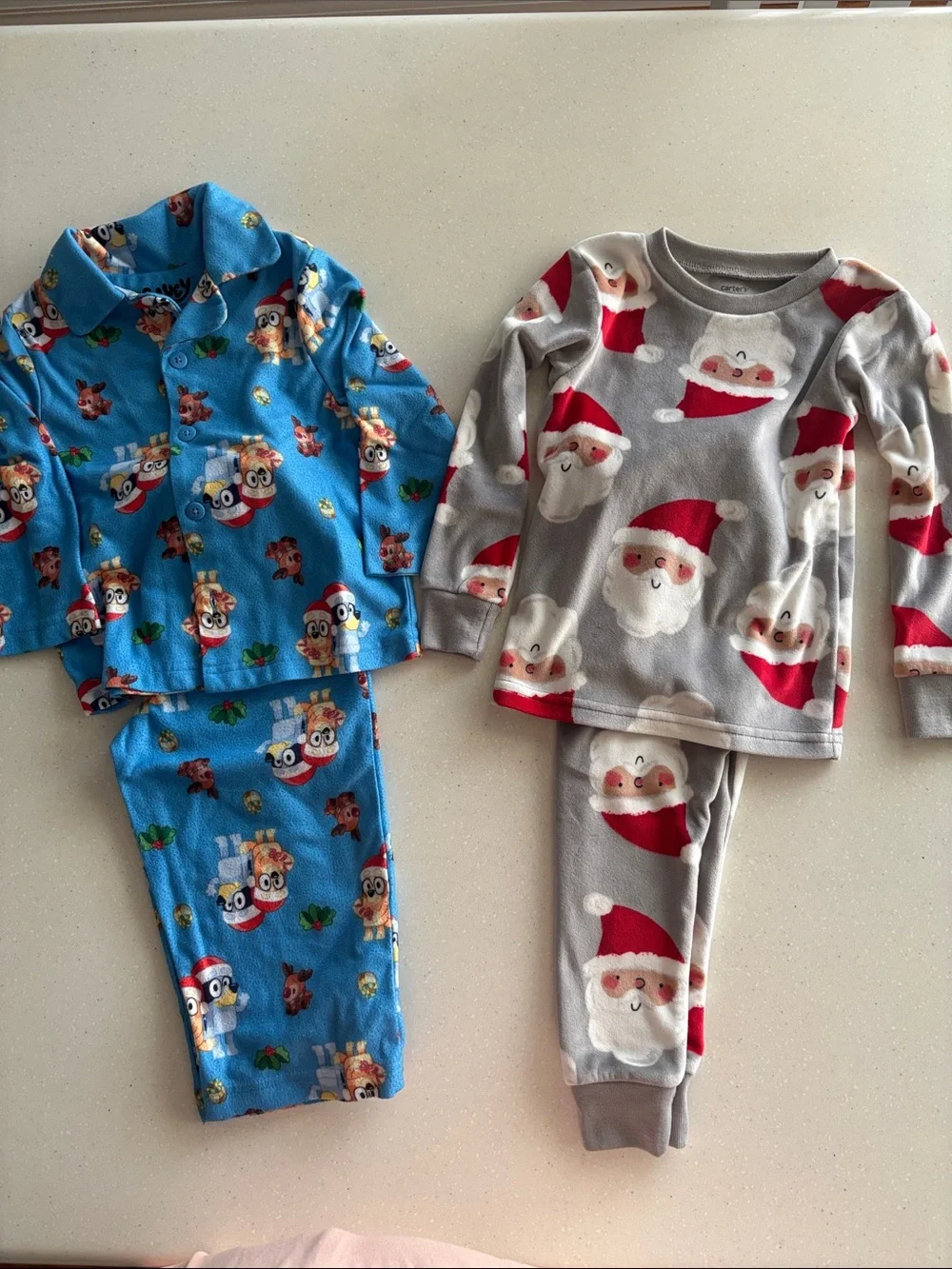 Kids Holiday Santa Gray Pajama Set and Bluey Pajama Set